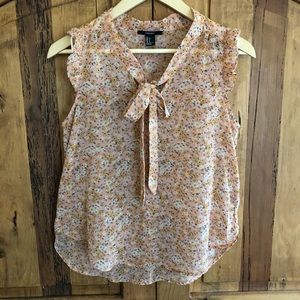 Forever 21 Sheer Top Flowered Ruffle Blouse Size S